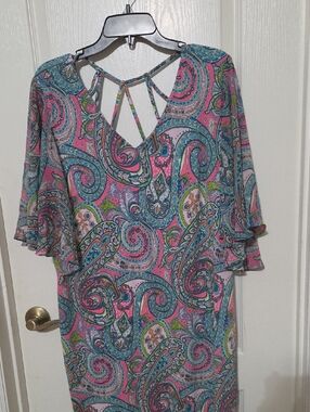 Pink Paisley Midi Dress with Strappy V-Neck